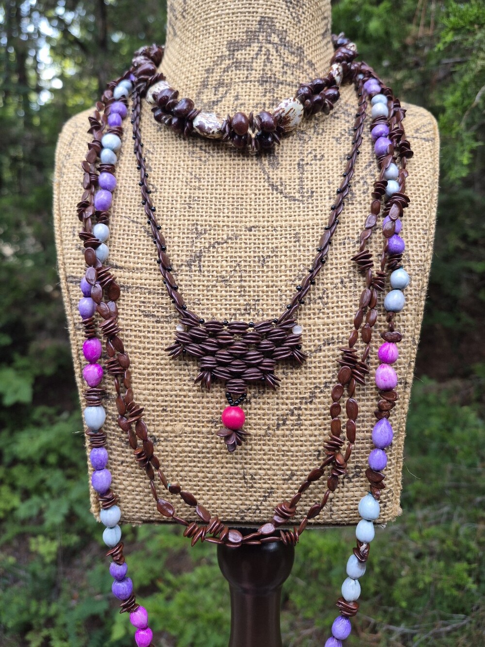 Apple Seed Necklace Lot 4 Handmade Handcrafted Artisan Folk Art Boho